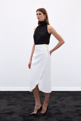 Sateen Düğme Detaylı Kalem Etek - Ekru-136778 Ekru