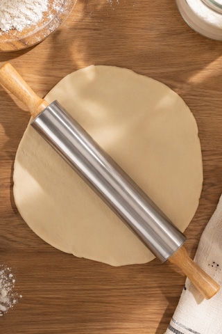 Porsima Mnb05774 Ahşap Saplı Paslanmaz Çelik Merdana Oklava Hamur Pizza Börek Açma Oklava 48cm