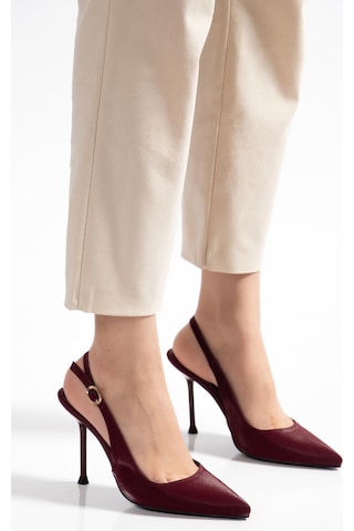 Suins Casira Model Çivi Topuk Çizgi Desenli Kadın Stiletto Ayakkabı Bordo
