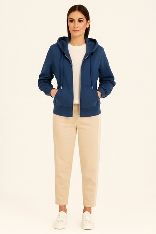 Guess Tam Fermuarlı Scuba Kumaş Kadın Sweatshirt W5yq05kbye2 Mavi