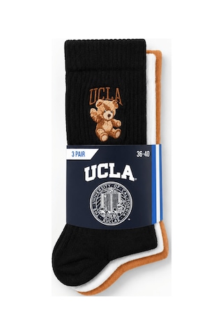 UCLA Jean 3'lü Siyah Turuncu Beyaz Uzun Pamuklu Jakarlı Standard Fit Unisex Çorap Siyah-turuncu-beyaz