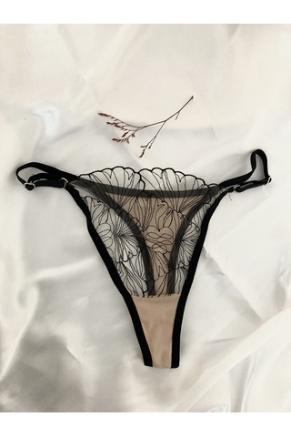 Arona Dantelli Brode İşlemeli Balenli Sütyen Takım Siyah-Nude Nude - Siyah