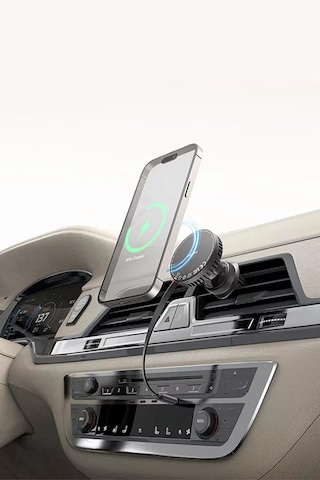 Ven-dens Vd-wlc017 15 W Qi Manyetik Kablosuz Şarjlı Araç Telefon Tutucu, 1 Metre Geri, Siyah