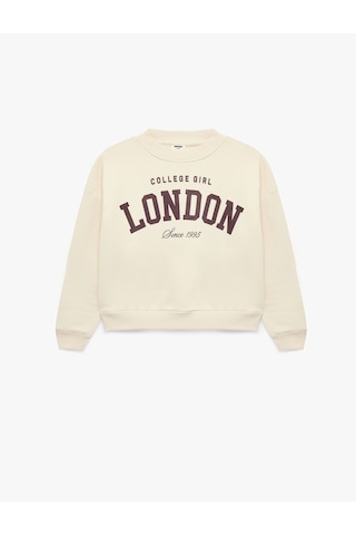 Koton Baskılı Uzun Kollu Bisiklet Yaka Şardonlu Sweatshirt Bej 7wkg10380ak Ekru