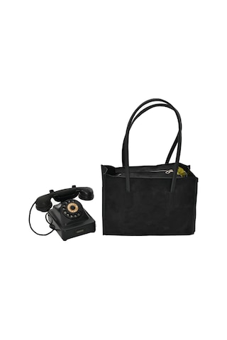 Bayan Süet Çanta Elegant Tote - Bej Siyah