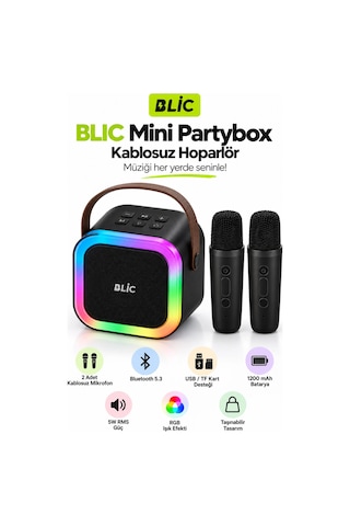 Blic Bls-97 Siyah Partybox Çift Kablosuz Mikrofonlu Rgb Led Işıklı Taşınabilir Bluetooth Hoparlör