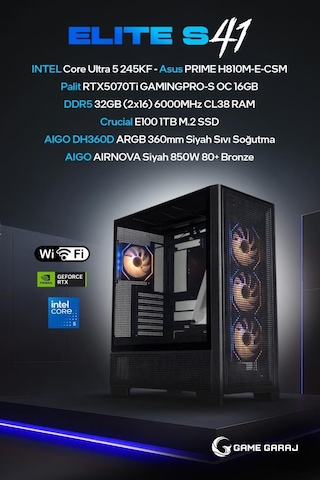 Game Garaj Elite S41 Ultra 5 245KF 32 GB 1 TB SSD RTX5070Ti Free Dos Oem Paket Masaüstü Oyuncu Bilgisayarı