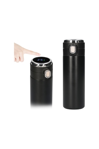 Qingmipy 420ml Akıllı Sıcaklık Gösteren Termos Bardak - Led Dokunmatik Ekran, Çelik İç/dis, Seyahat İçin Siyah Düğme Pil Değiştirilemez