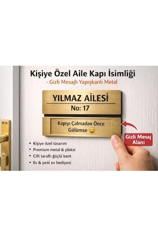 Kişiye Özel Aile Kapı İsimliği Gizli Mesajlı Yapışkanlı Metal