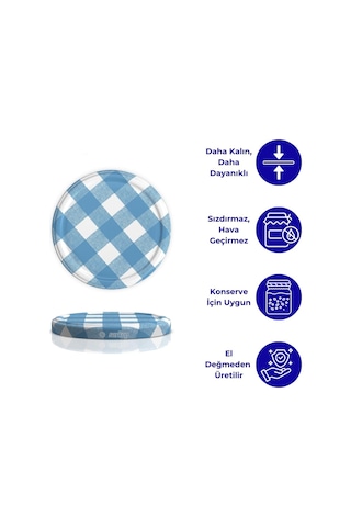 Sarkap Kavanoz Kapağı, 82mm, Hava Geçirmez, Sızdırmaz, Konserve İçin Uygun, 10'lu Paket Mat Ekose Mavi Diğer