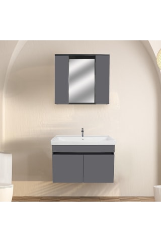 Karen Banyo Arya Banyo Dolabi Seti 80 Cm, Mat Antrasit Çok Renkli