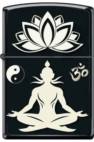 Yoga Om Yin Yang Sembolü Meditasyon Temalı Siyah Metal Benzinli Çakmak
