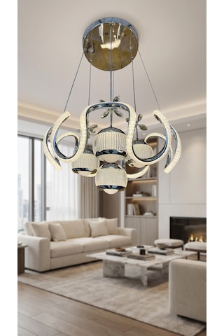 Arya Xl Yakamoz 4 Top Simli Slikon Modern Sarkıt Salon Avizesi Krom