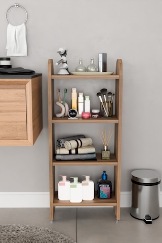 Alpaevmobilya Modern 4 Raflı Oval Kesim Banyo Düzenleyici Raf Metal Ayaklı Çok Amaçlı Raf Banyo Dolabı Açık Dolap Atlantik Çam