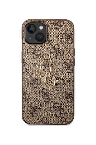 Apple Uyumlu iPhone 14 Kılıf Guess Pu Deri Büyük Metal Logo Dizaynlı Kapak Gri