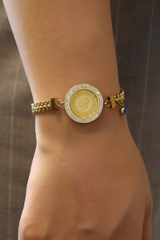 22 Ayar Çeyrek Altınlı Çelik Zincirli Bileklik