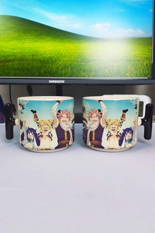Fairy Tail Anime Baskılı Seramik Lüks Kupa 1 Adet T Şeklinde Özel Siyah Kulp Dalga Kulp V4t Çok Renkli