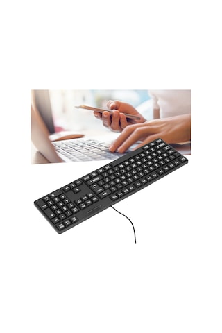 Ximistore9 104 Tuşlu Kablolu Büyük Harfli Klavye, Gençler Ve Yaşlılar İçin Usb Plug & Play Abs Malzeme Ofis/ev Kullanıma Uygun