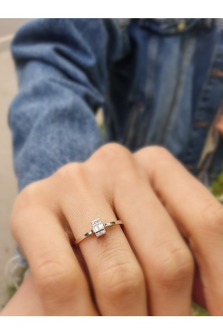 Nadias Jewellery Baget Pırlanta Tektaş Yüzük (461051451)