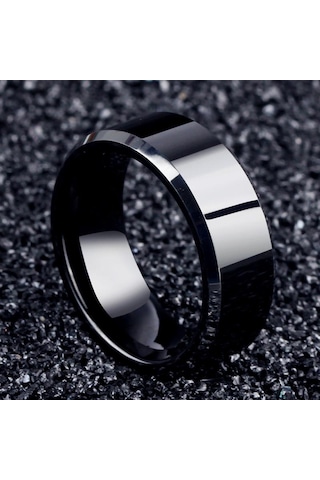8mm Titanyum Çelik Bant Düğün Nişan Takıları Siyah Erkek Yüzüğü Moda Parti Yüzüğü Takı Ave Gümüş