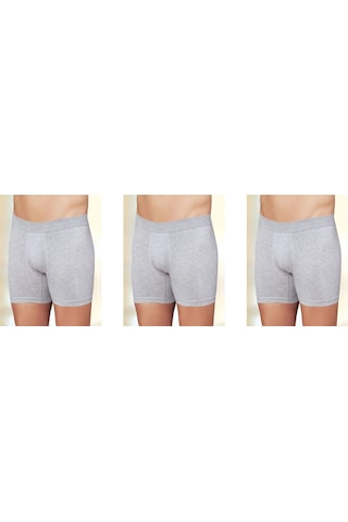 İki Yıldız Erkek Likralı Pamuk Penye Boxer 3'lü Paket 12020 Gri