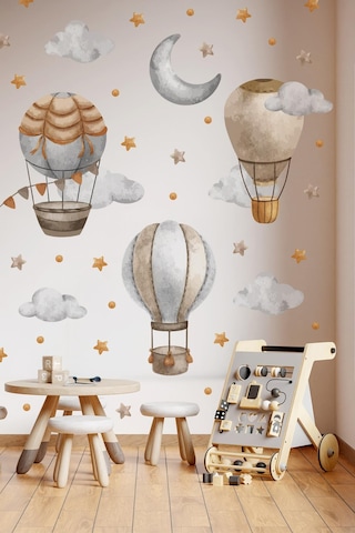 Bohem Retro Balonlar Ve Yıldızlar Çocuk Bebek Odası Kreş Anaokulu Süsleme Sticker Seti Mat Yüzey Dijital Baskı
