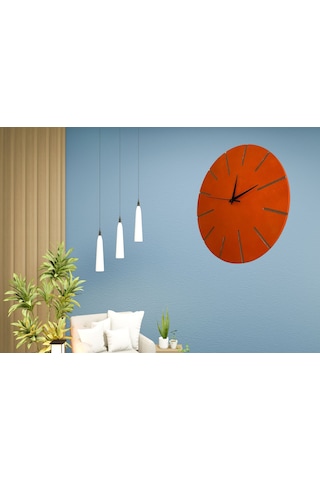 Ahşap Minimal Dekoratif Duvar Saati - 33x33 Cm Turuncu ÇOk Renkli
