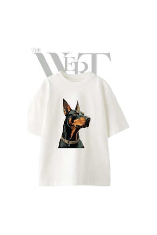 Thewert Doberman 2 Tasarım Baskılı Ünisex Beyaz Oversize T-shirt