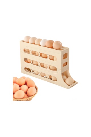 Moveevo Mutfak İçin Otomatik Yuvarlanan 30 Yumurta Kapasiteli, Slim Tasarım, Soğutucu Kapısı Uyumlu, Gıda Seviyesi Depolama Kutusu - Krem Beyaz 1 Adet Krem