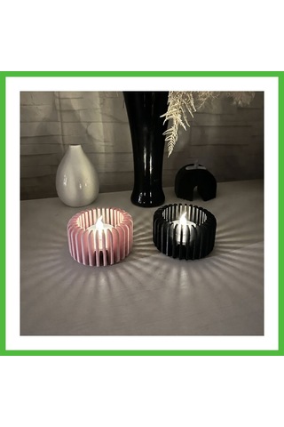 Vaveni 3d Baskı Modern Çizgili Mumluk - Tealight Mumluk 1 Adet -pembe Arz
