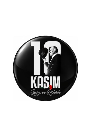 Punky Design 10 Kasım Atatürk Anma Rozeti Yaka İğnesi 25 Adet 44 Mm Saygı Ve Özlemle-1 Gri - Siyah