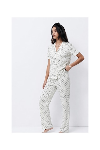 Fit Women Standart Boy Elastanlı Kar Beyaz Pijama Takımı
