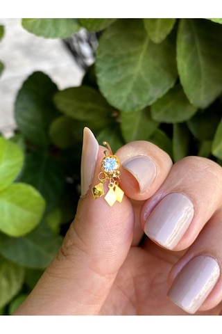 14 Ayar Altın Sallantılı Taşlı Halka Sıkıştırma Hızma Sarı