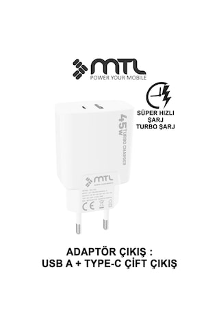 45w Turbo Çift Çıkış Type-c+usb Adaptör+type-c Type-c Kablo Süper Fast Şarj Seti Mt1752 28587509