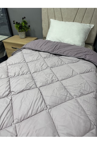 Clasy %100 Pamuk Ranforce Tek Kişilik Yorgan Çift Taraflı Mor Düz Desenli Kapitoneli Mor