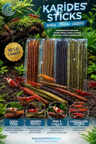 Aqua Expert Karides Sticks Karides Yemi 10 Lu Paket Doğal Besleyici Çubuk Yem Özel Formül - Red Pepper