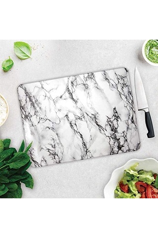 Mermer Görünümlü Cam Kesme Tahtası 30cm X 40cm Çok Renkli