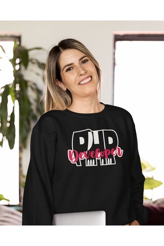 Yazılımcılara Özel Php Developer Baskılı Unisex Regular Sweat, 2 İplik Sıfır Yaka Siyah