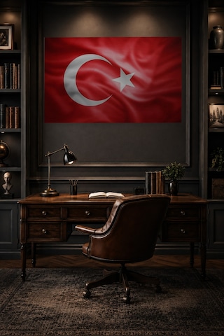 Tam Renk Türk Bayrağı Dekoratif Kanvas Duvar Tablosu Çok Renkli