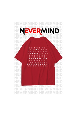 Nevermind Oversize Unisex Tişört Grafik Baskılı, Rahat Kalıp Kırmızı