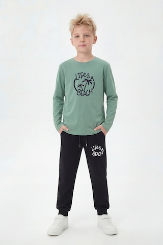 Panios Kids Yuvarlak Yaka Sweatshirt Paça Lastikli Eşofman Alt Baskılı Uzun Kollu Erkek Çocuk Alt Üst Takım Mint
