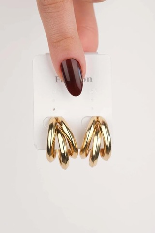 Oqqo Üç Sıra Halka Çelik Küpe Altın