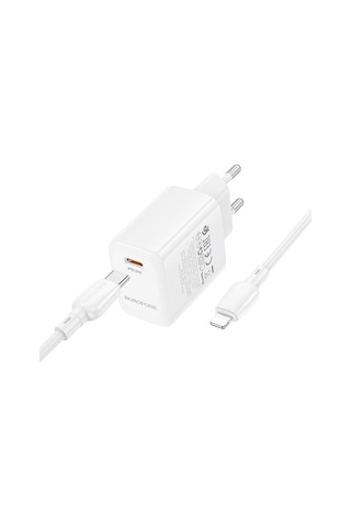 Borofone Bn28 Fuente Tek Portlu Pd30w Şarj Cihazı 1m Tip-c İle 8 Pinli Kablo, Fiş Tipi: Ab Fiş Beyaz Beyaz