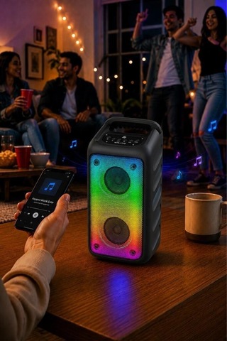 Özel Üretim Bluetooth Hoparlör Kts-1710 Siyah Renkli Işık Görsel Lamba Eğlence Aleti