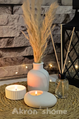 Dekoratif 4'lü Set Vazo,Vanilya Kokulu Mum, Tealight Mumluk ve Mum