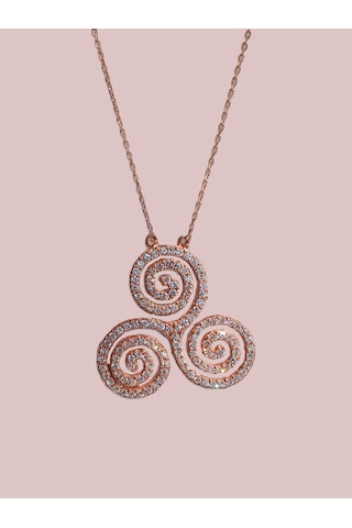 925 Ayar Gümüş Triskele Üçlü Sarmal Gold Işıltılı Tasarım Kadın Kolye Doğum Günü Hediye Gold - Gümüş