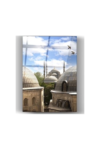 Tarihi İstanbul Silüeti Mavi Camii Ve Eski Yapılar Dikey Cam Tablo Şehir Temalı-ev-ofis Dekorasyon
