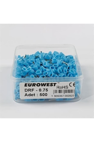 Eurowest 2x0,75mm Mavi Çift Girişli İzoleli Yüksük 1 Kutu 500 Adet