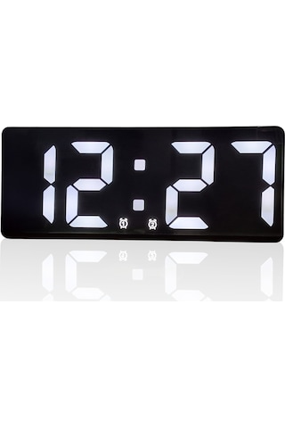 Upway Çift Alarmlı Dijital Masa Saati-aynalı Termometreli Tarihli Sese Duyarlı Beyaz Siyah - Beyaz