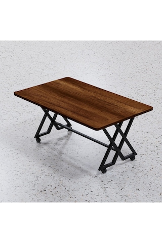 Makbulce Reyyan Orta Sehpa Siyah Metal Ayak Tekerlekli Barok Ceviz